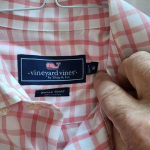 Vinyard Vines Whale Shirt Button Down Pink & White Check Medium